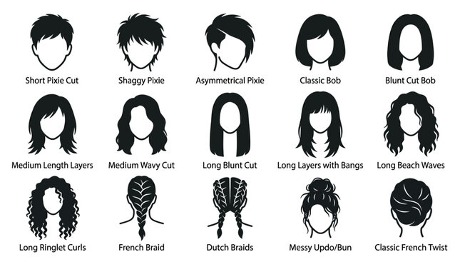 Creative Black and White Illustrations of 15 Trendy Women s Hairstyles and Hairdos for Inspiration and Design