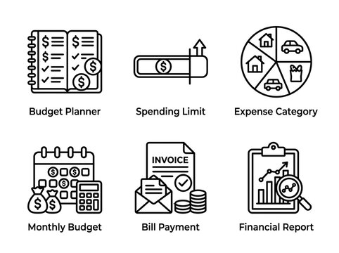 Personal Finance and Budgeting Line Icon Set