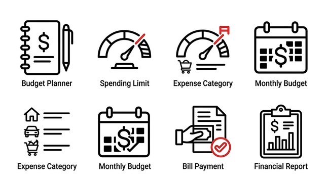 Personal Finance and Budgeting Line Icon Set for Banking Apps