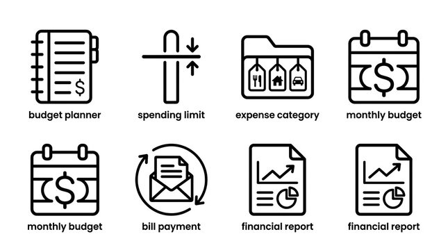 Personal finance and budgeting line icon set for accounting