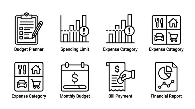 Personal Finance and Budgeting Line Icon Set