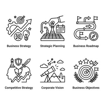Business Strategy and Planning Line Icon Set