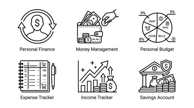Personal Finance and Money Management Outline Icon Set