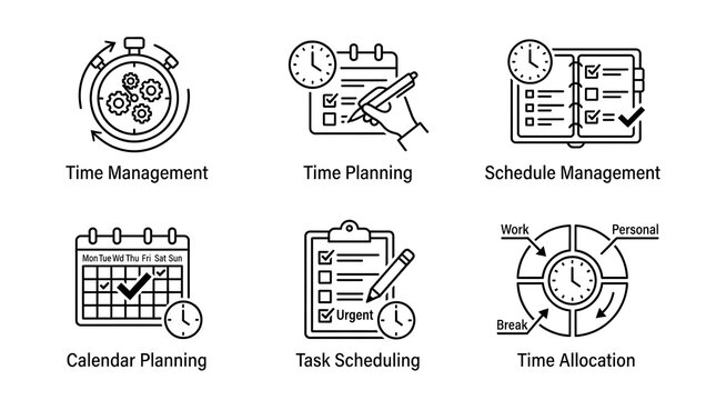 Time Management and Productivity Icon Set