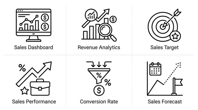 Sales and Revenue Business Analytics Line Icon Set