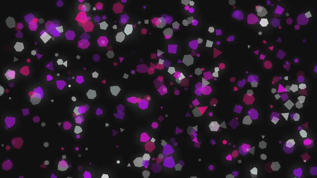 Abstract geometric particles moving in dark space, animated motion background with glowing effect.