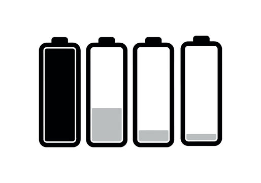 Battery level icons set showing different charge stages from full capacity to low energy