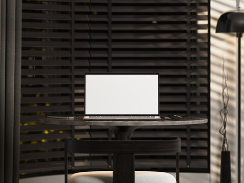 Blank laptop screen mockup on a table, 3d render