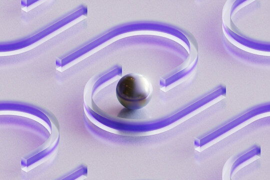 Purple Maze Curves With Reflective Sphere