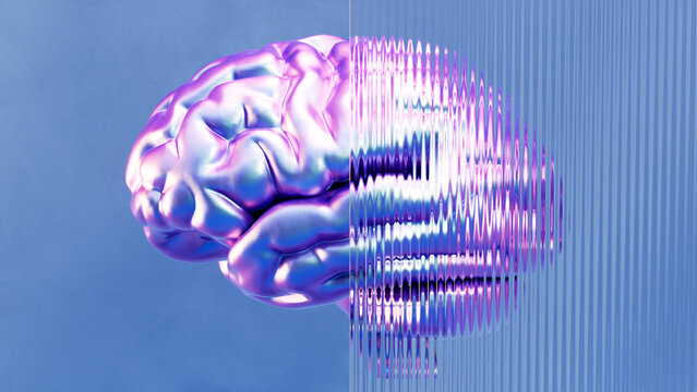 Iridescent Brain Transforming into Digital Signal