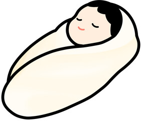 Cute sleeping newborn baby swaddled in blanket vector illustration, infant care concept