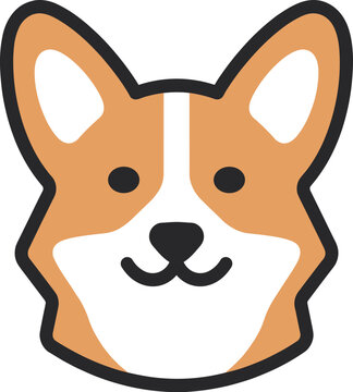 Corgi dog head vector icon, cute welsh corgi puppy face illustration, flat line art pet avatar for veterinary branding and animal lovers