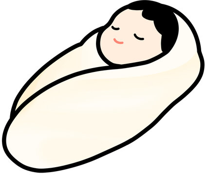 Cute sleeping newborn baby swaddled in blanket vector illustration, infant care concept