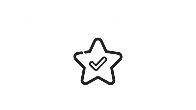 Simple design of a star shape check mark icon in black outline on a white background. Suitable for logos, web graphics, and presentations.