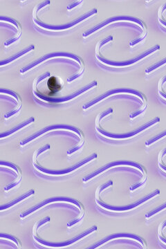 Vertical Purple Maze Pattern With Chrome Sphere