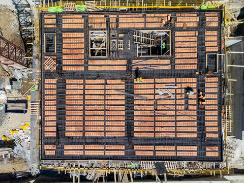Aerial Birds Eye View of Ribbed Slab and Steel Rebar Grid