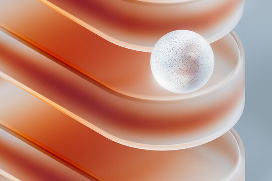 White Sphere On Layered Glass Closeup
