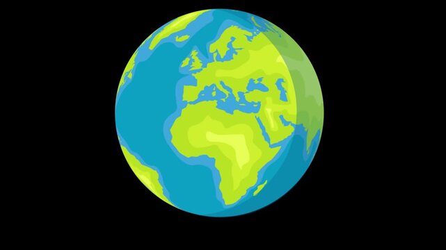 Rotating planet Earth flat vector loop animation with alpha channel transparent background and globe spinning loop vector animation asset MOV format