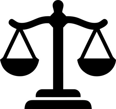 Black scale of justice icon for law and legal court design isolated on transparent background