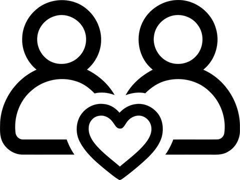 People icon with a heart symbol for love and connection isolated on transparent background