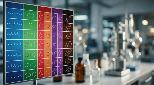 Hydrocarbon Chemical Compounds Chart and Petroleum Molecular Structures in Laboratory