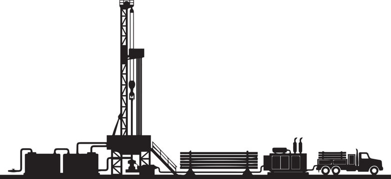 Land oil drilling rig isometric vector illustration featuring petroleum exploration equipment, onshore extraction infrastructure, energy production, industrial engineering operations