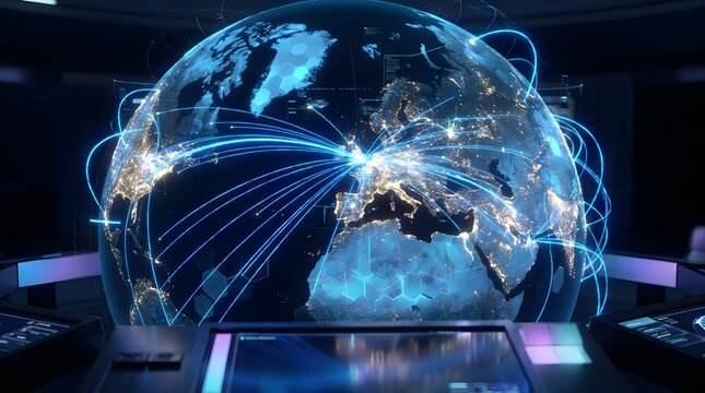 Digital earth globe with global data connections