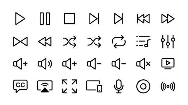 Media Player App Icons Mega Pack Mobile Audio Video Interface Vector Collection
