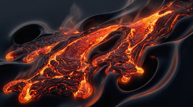 Abstract Molten Lava Flow with Glowing Orange Fire Cracks on Black Background