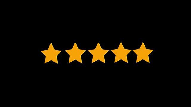 Five golden stars rating animation popping up. 5 star rating concept animation on the background. Customer review UI element