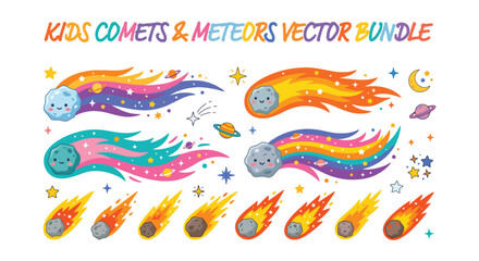 Cute cartoon comets and meteors vector set © Mdabu