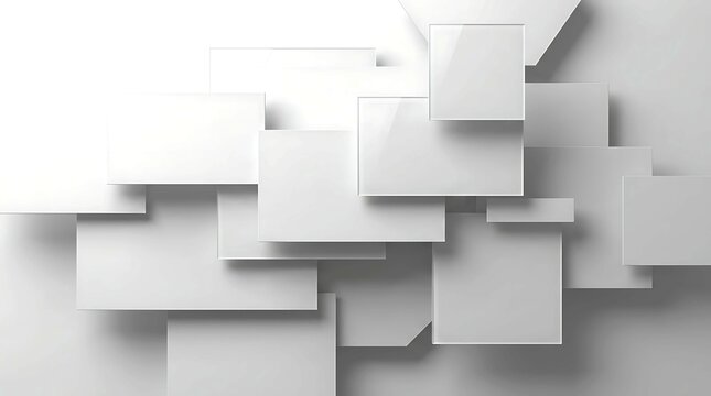 Abstract background with overlapping white square and rectangular panels isolated on white background