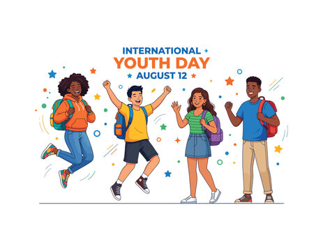 International youth day illustration with diverse group of students