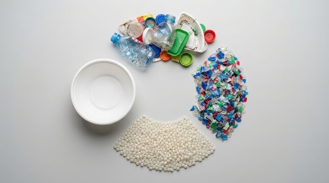 Disposable plastic bowl with recycling stages in circular arrangement