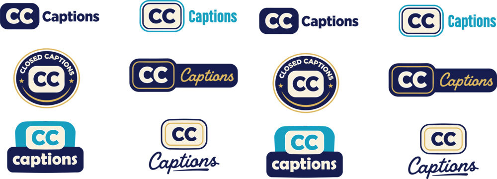 Closed captions accessibility logo variations flat vector illustration with typography and branding elements on a white background subtitles text design digital