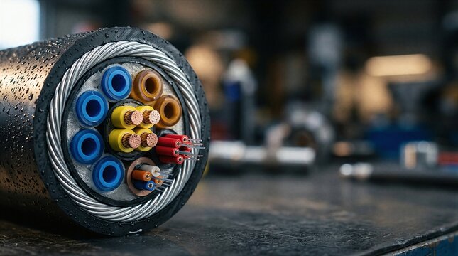 A close-up view of a wire spool with multiple colored wires in it.