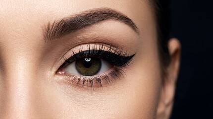 Naklejka premium Cat eye eyeliner woman eye makeup lashes beauty cosmetics dramatic showing winged line concept for cosmetic advertising makeup tutorials fashion editorials salon services and glamour campaigns