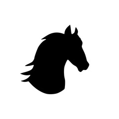 Fototapeta premium Black horse head silhouette in profile view. Minimalist equine outline vector for branding and design projects.