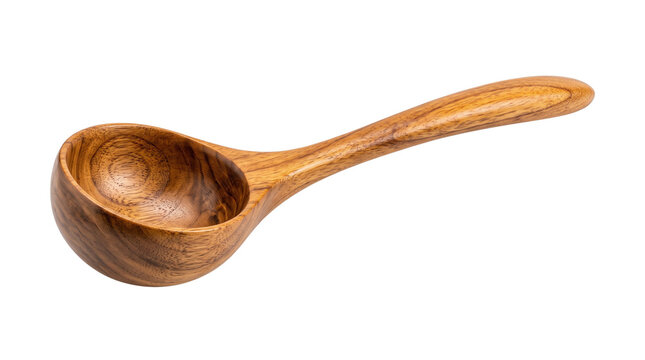 Handcrafted wooden measuring spoon with natural grain, rustic teak wood coffee scoop, organic kitchen utensil for dry ingredients isolated PNG with Transparent Background