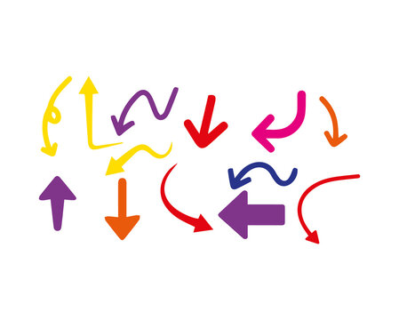 Vibrant multicolored arrows on transparent background for design