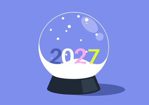 A whimsical crystal ball captures the essence of a future year, showcasing the numbers 2027 amidst a frosty display, inviting reflection and wonder