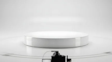 White cylindrical podium on transparent platform © detiyy