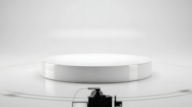 White cylindrical podium on transparent platform