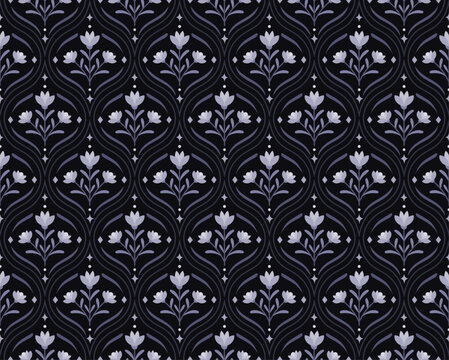 Cute Abstract Floral Seamless Pattern. Vector Art Deco Flower background.