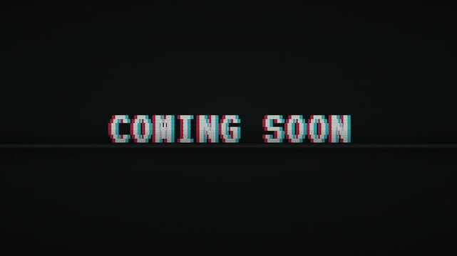 Coming Soon animated text &mdash; glitch broadcast distortion, teaser announcement title seamless loop, 4K