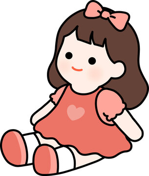 Cute rag doll wearing pink dress and ribbon vector illustration