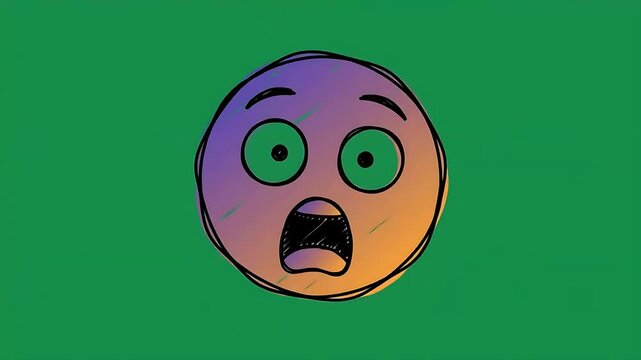 Hand-Drawn Shocked Emoji with Surprised Expression and Jittering Animation on Green Screen