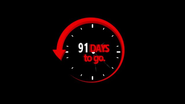 91 days to go, stile, timer, countdown, Count time display. business, sale, label button ,promotion clock signs business days on transport background. Motion graphics of days countdown concept .