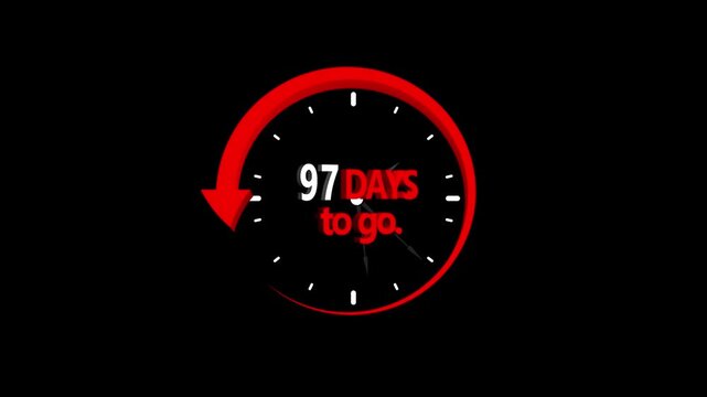 97 days to go, stile, timer, countdown, Count time display. business, sale, label button ,promotion clock signs business days on transport background. Motion graphics of days countdown concept .