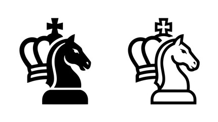 Chess knight and crown pieces icon set with strategy © MdDelowar